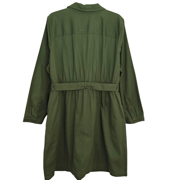 J Crew Long Sleeve Utility Shirt Dress Size 20 Olive Green Pockets Belt NWT - Picture 7 of 10
